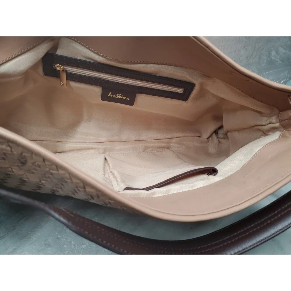 Sam Edelman Petty Shoulder Bag Mocha Mousse Leather Woven Gold Hardware